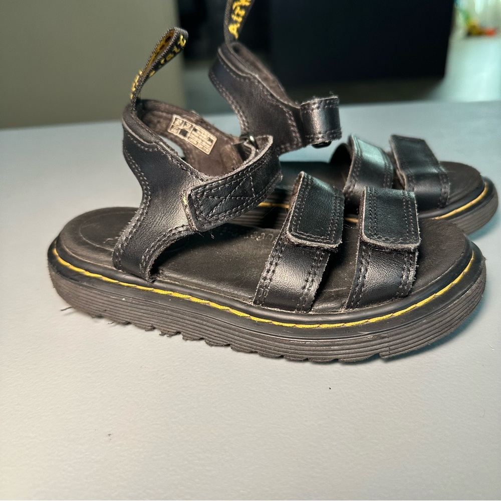 Dr. Martens Black Kids Sandals with‎ Yellow Stitching